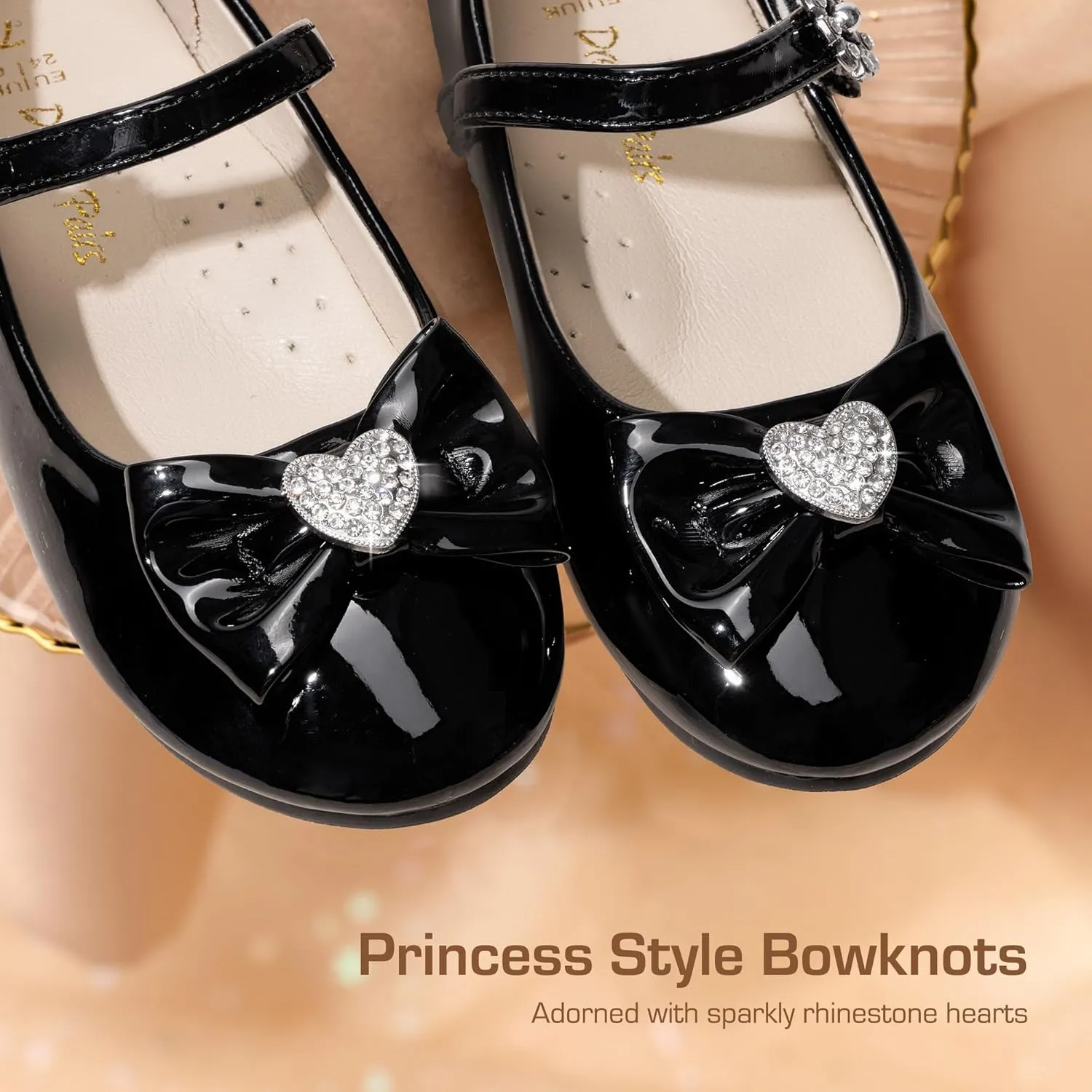 DREAM PAIRS Girls Mary Jane Dress Shoes for Toddler Heart Rhinestone Front Bow Ballerina Flat (Toddler/Little Kid)
