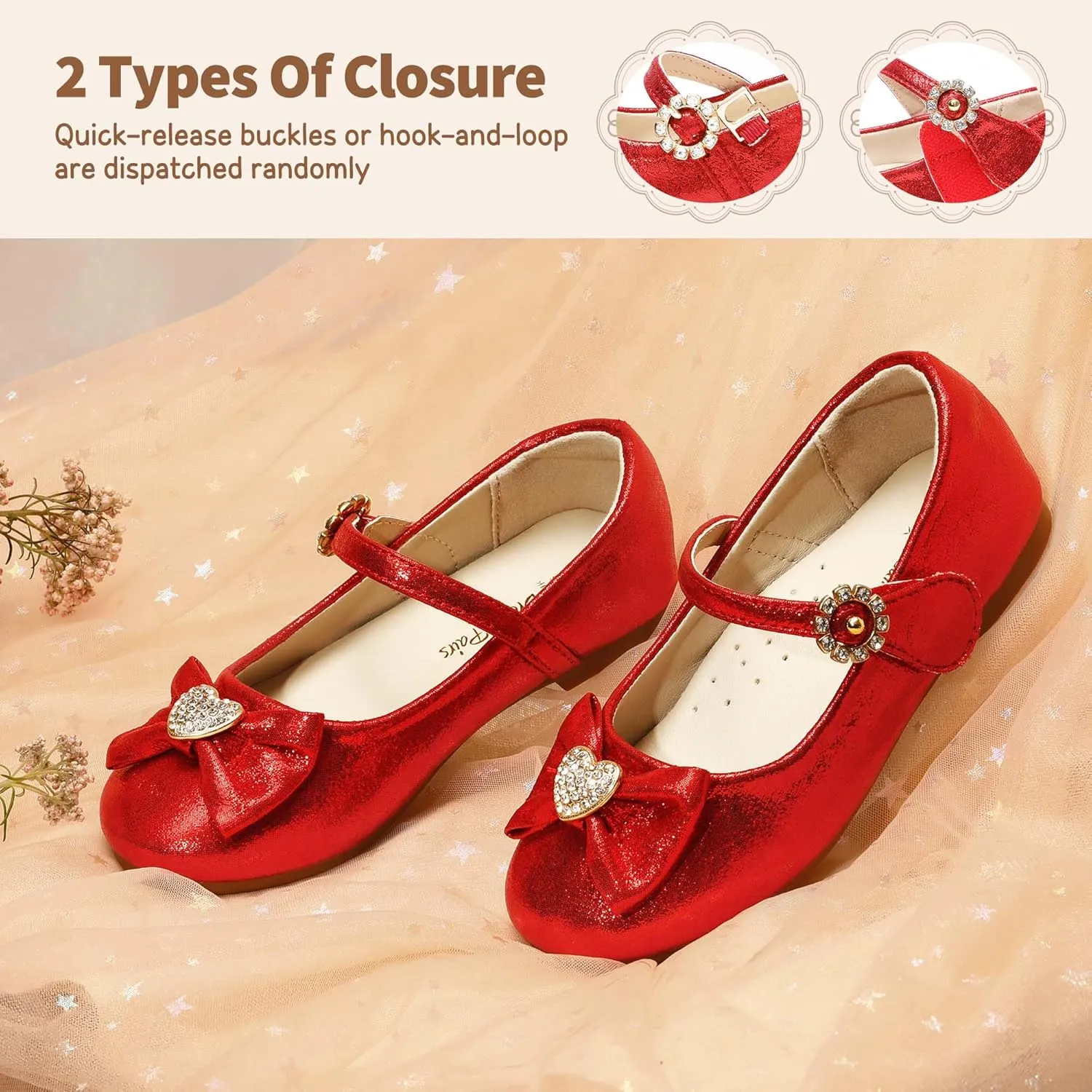 DREAM PAIRS Girls Mary Jane Dress Shoes for Toddler Heart Rhinestone Front Bow Ballerina Flat (Toddler/Little Kid)