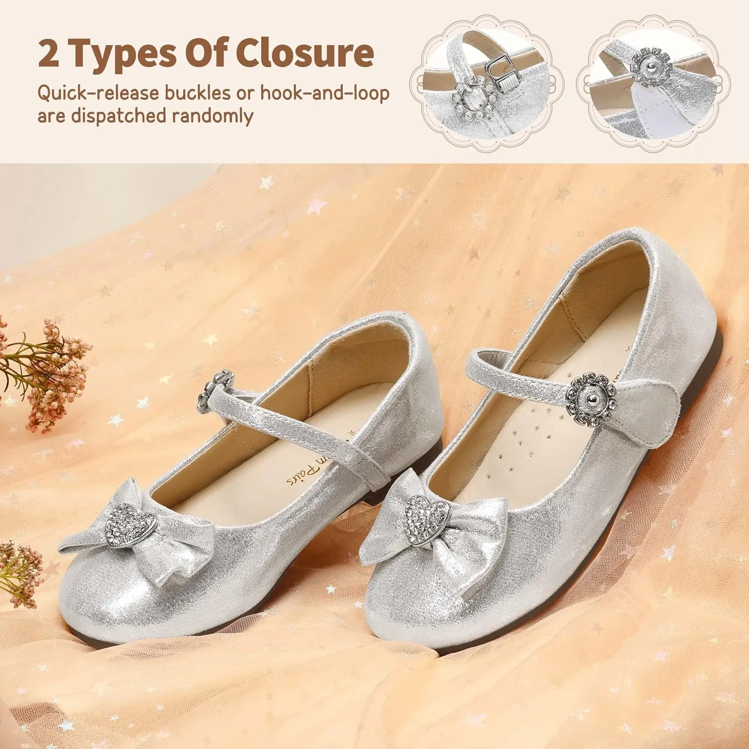 DREAM PAIRS Girls Mary Jane Dress Shoes for Toddler Heart Rhinestone Front Bow Ballerina Flat (Toddler/Little Kid)