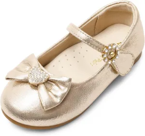 DREAM PAIRS Girls Mary Jane Dress Shoes for Toddler Heart Rhinestone Front Bow Ballerina Flat (Toddler/Little Kid)