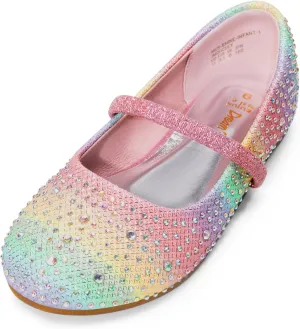 DREAM PAIRS Girls Mary Jane Rhinestone Dress Shoes Slip On Ballet Toddler Flats for Party, Wedding, Christmas