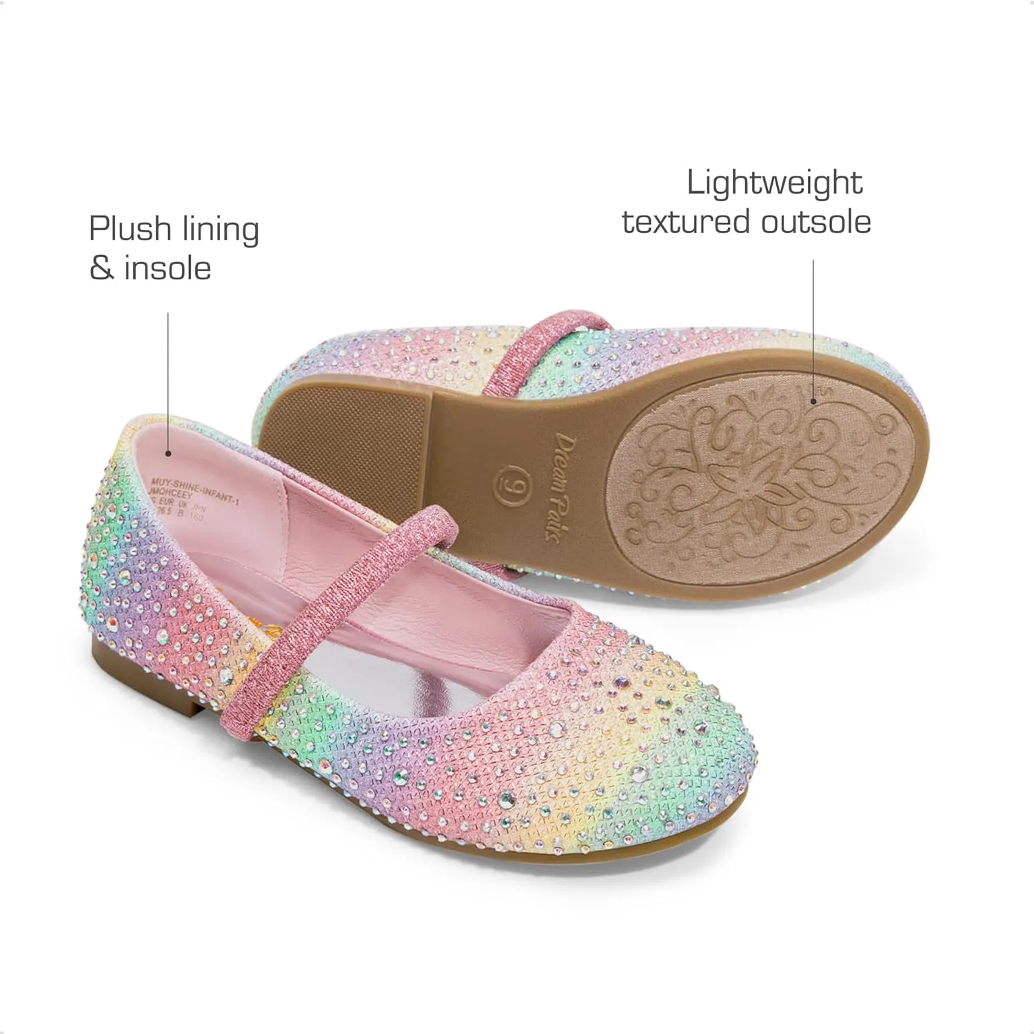 DREAM PAIRS Girls Mary Jane Rhinestone Dress Shoes Slip On Ballet Toddler Flats for Party, Wedding, Christmas