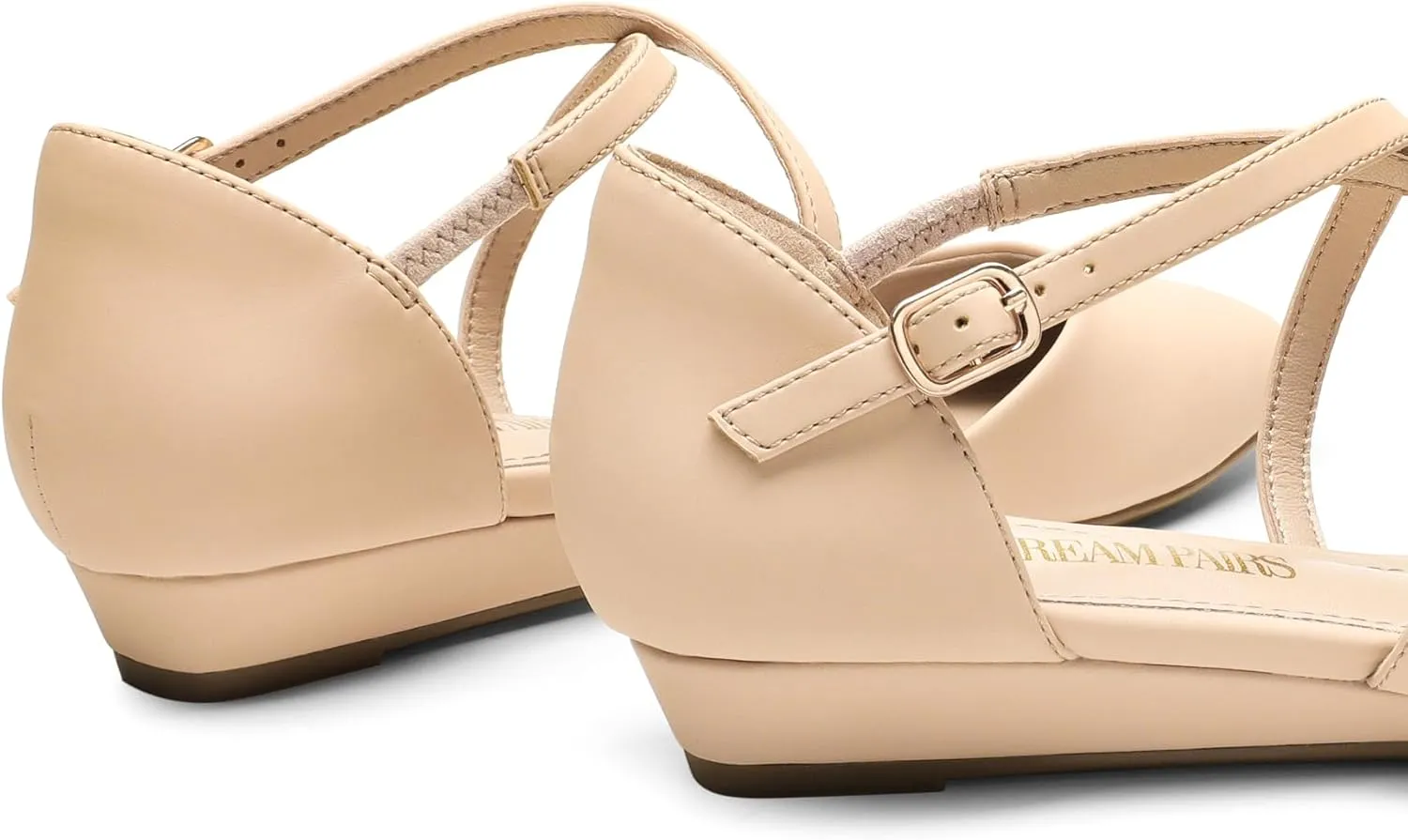 DREAM PAIRS Pointed Toe Low Wedge Heeled Ankle Strap Flats Shoes for Women Dressy Comfortable, Casual Slip-on Dress Shoes for Business Office and Work