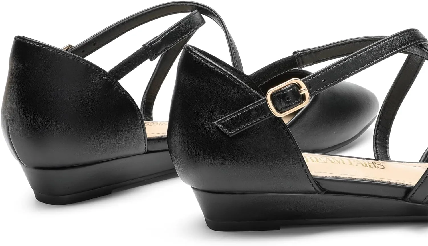 DREAM PAIRS Pointed Toe Low Wedge Heeled Ankle Strap Flats Shoes for Women Dressy Comfortable, Casual Slip-on Dress Shoes for Business Office and Work