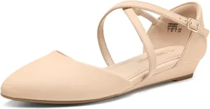 DREAM PAIRS Pointed Toe Low Wedge Heeled Ankle Strap Flats Shoes for Women Dressy Comfortable, Casual Slip-on Dress Shoes for Business Office and Work