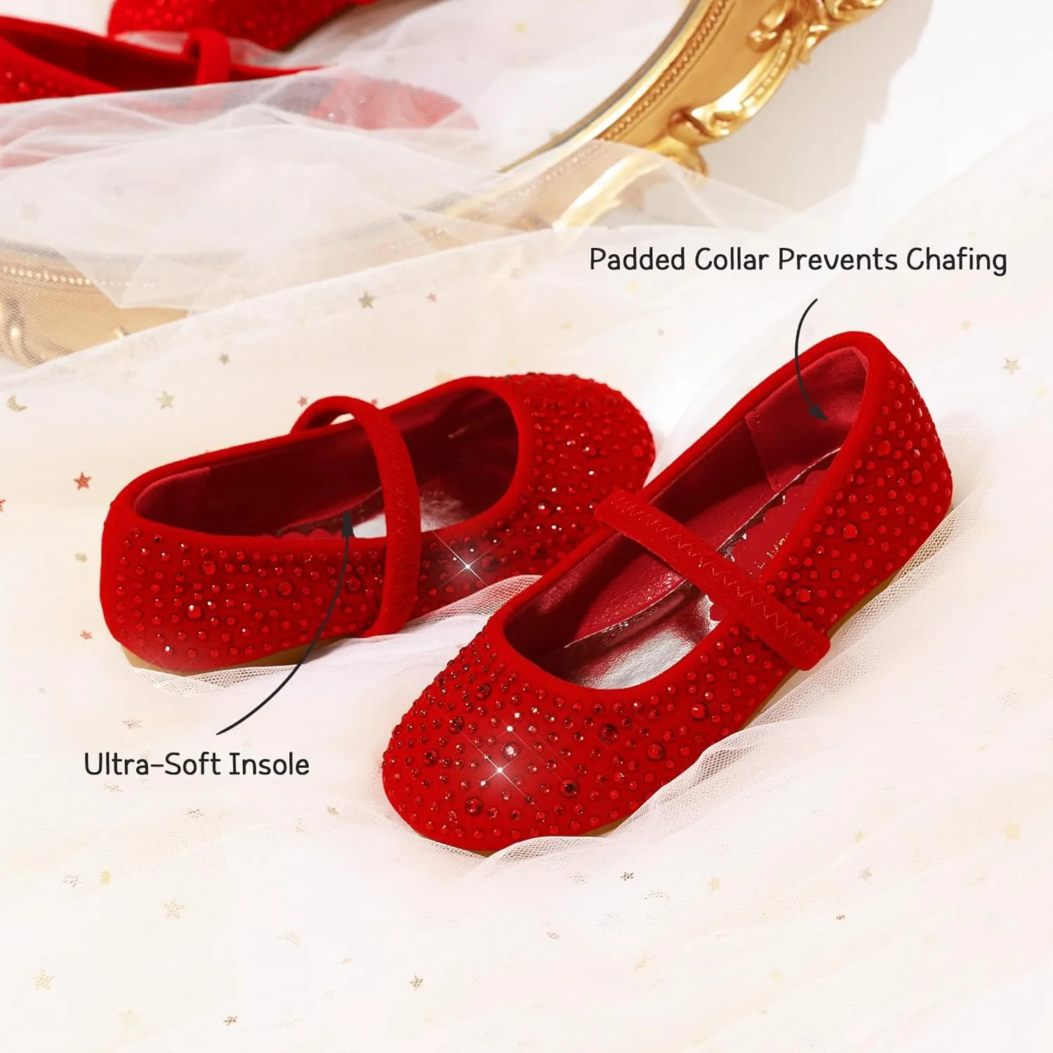 DREAM PAIRS Toddler Girls Dress Shoes Mary Jane Ballet Flats, Flower Girl Shoes with Rhinestone, Slip-on Toddler Mary Jane Flats