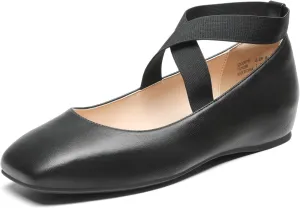 DREAM PAIRS Women's Ballet Flats, Comfortable Slip-On Square Toe Dress Shoes with Elastic Ankle Straps