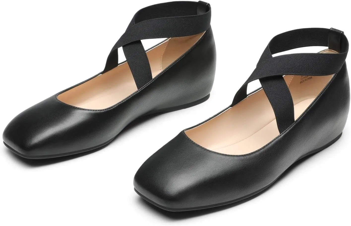DREAM PAIRS Women's Ballet Flats, Comfortable Slip-On Square Toe Dress Shoes with Elastic Ankle Straps