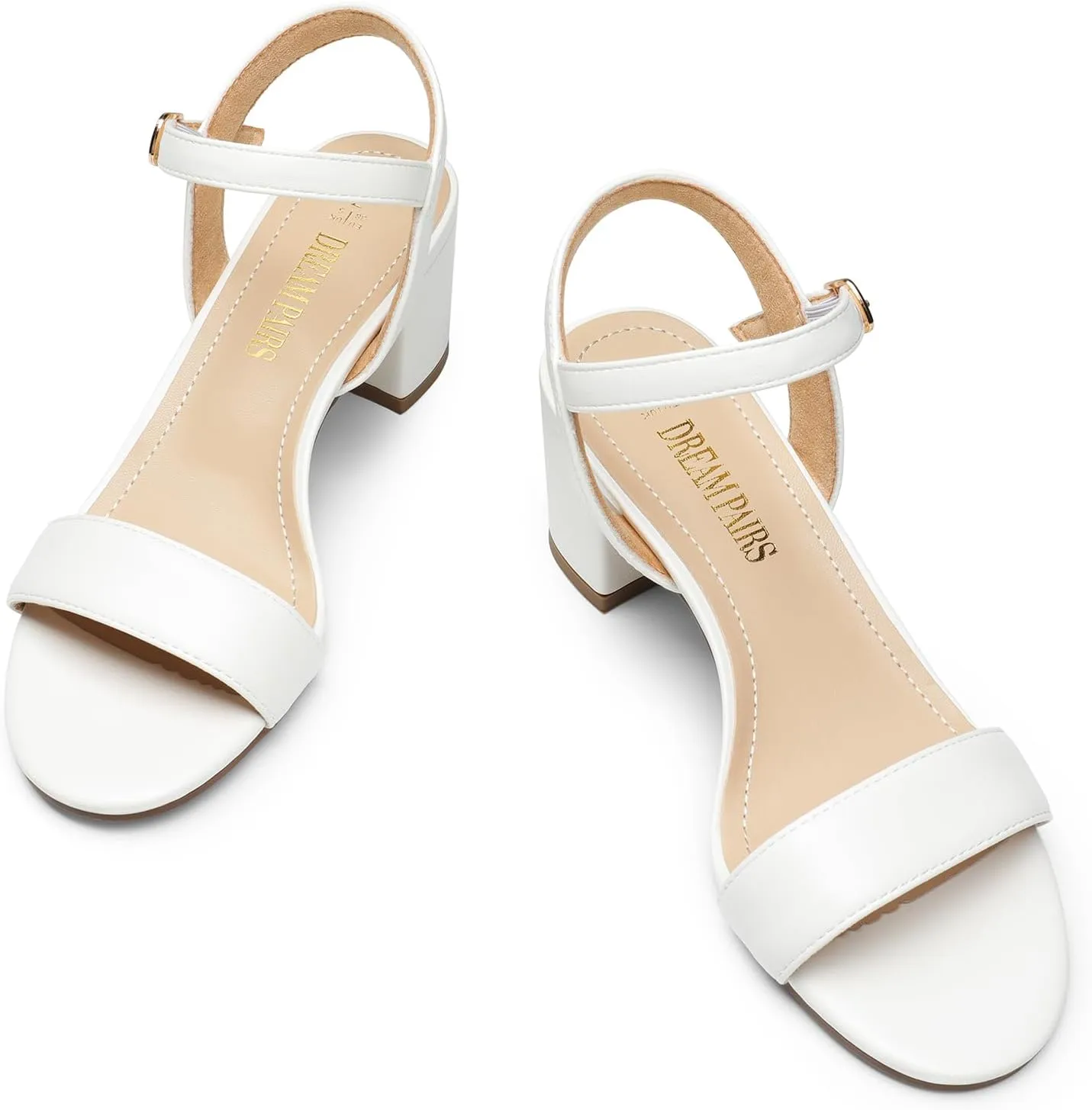DREAM PAIRS Women's Low Heels Block Open Toe Ankle Strap Classic Short Chunky Sandals with Buckle for Daily Work Wedding Party