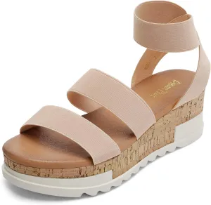 DREAM PAIRS Women's Open Toe Ankle Strap Casual Flatform Platform Wedges Sandals,Size 8.5,Nude,Reed-1