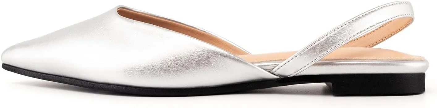 DREAMCIA Slingback Flats for Women, Pointed-Toe Ballet Flats with Buckle Strap for Elegant Women，Classic Low Heel Dress Shoes for Casual Work Office Party