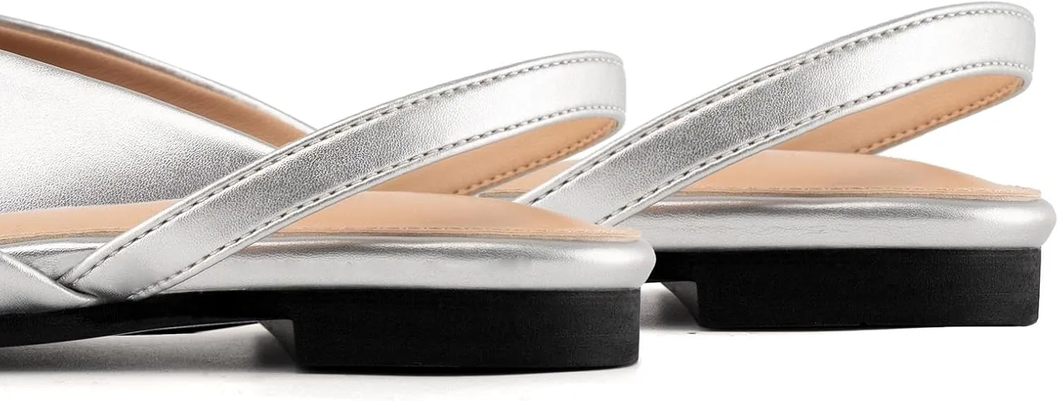 DREAMCIA Slingback Flats for Women, Pointed-Toe Ballet Flats with Buckle Strap for Elegant Women，Classic Low Heel Dress Shoes for Casual Work Office Party