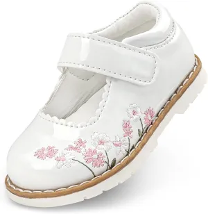 Dress Shoes for Girls Bow Flower Girl Mary Jane Flats Little Girl Dress Shoes for Wedding, Party, Birthday