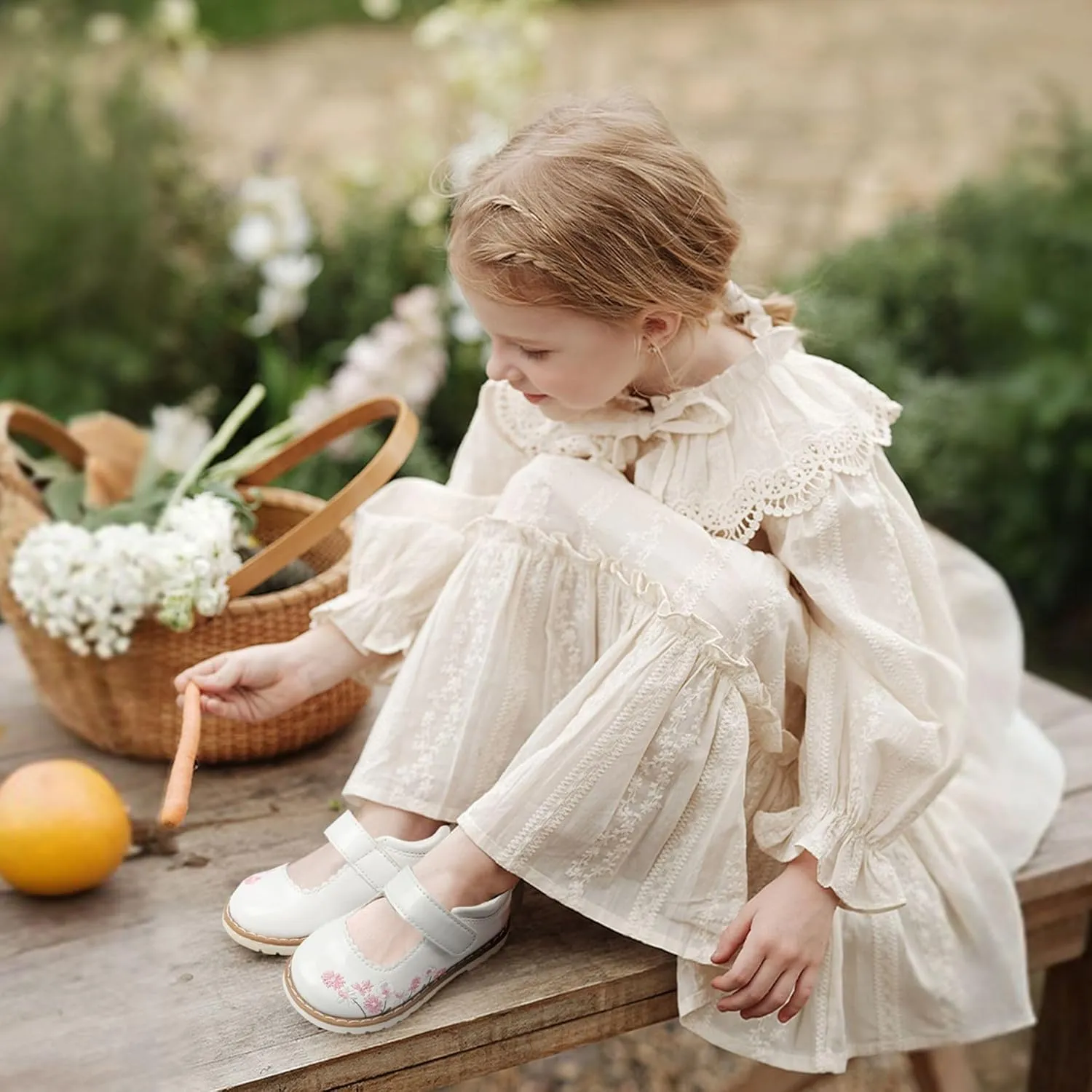 Dress Shoes for Girls Bow Flower Girl Mary Jane Flats Little Girl Dress Shoes for Wedding, Party, Birthday