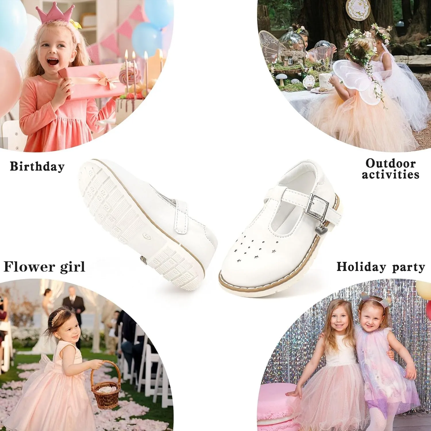 Dress Shoes for Girls Bow Flower Girl Mary Jane Flats Little Girl Dress Shoes for Wedding, Party, Birthday