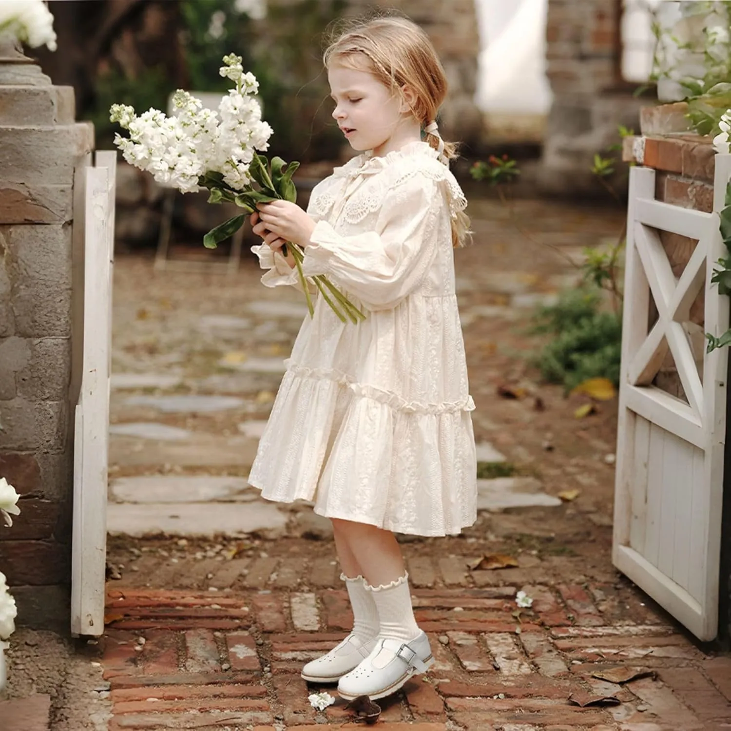 Dress Shoes for Girls Bow Flower Girl Mary Jane Flats Little Girl Dress Shoes for Wedding, Party, Birthday