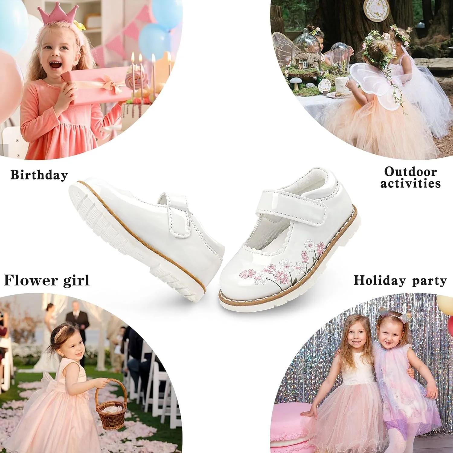Dress Shoes for Girls Bow Flower Girl Mary Jane Flats Little Girl Dress Shoes for Wedding, Party, Birthday