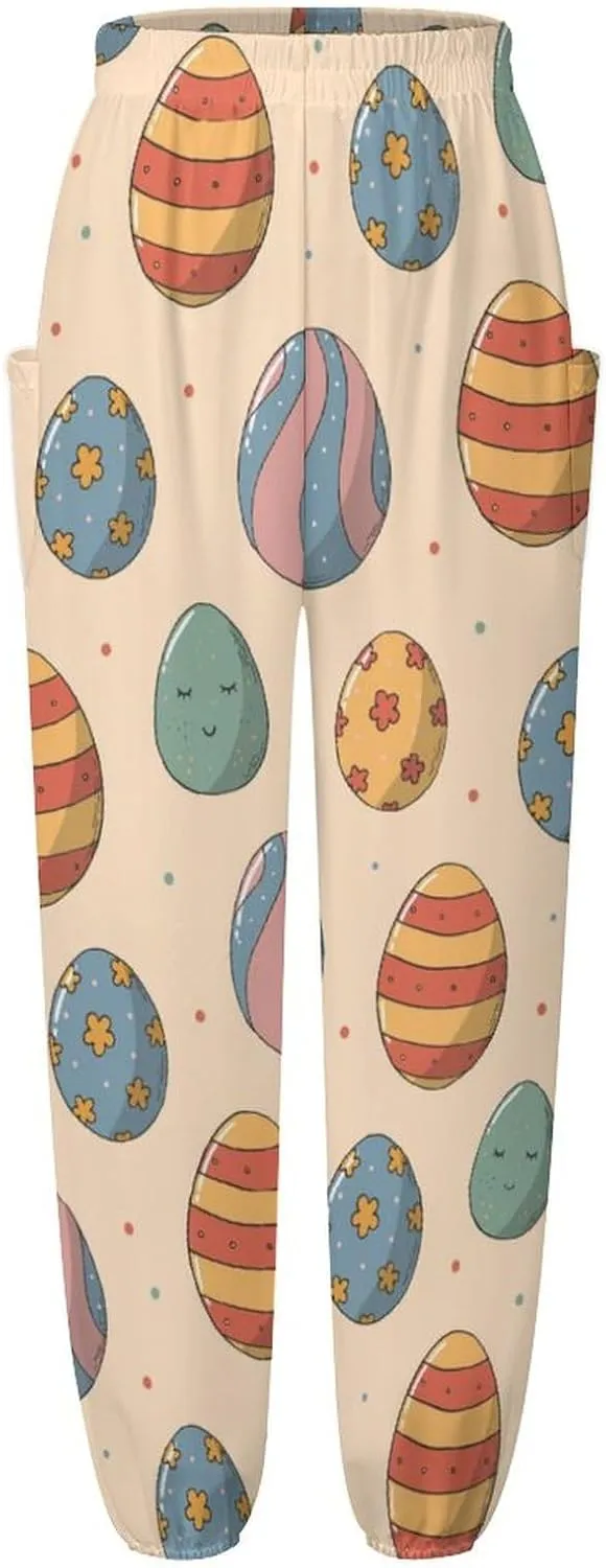 Easter Eggs Print Yoga Bloomers Womens Hippie Harem Pant Lantern Pants Elastic Gym Yoga Clothes Loose Casual Slacks