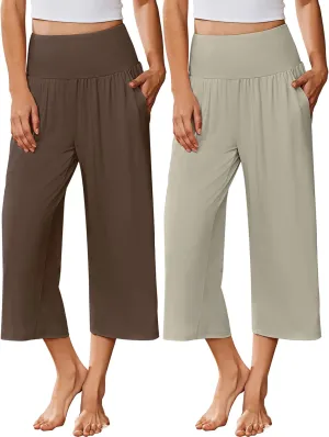 Ekouaer Womens Pajama Pants Wide Leg Capri Yoga Pants Lounge Comfy Sleep Pj Bottoms with Pockets