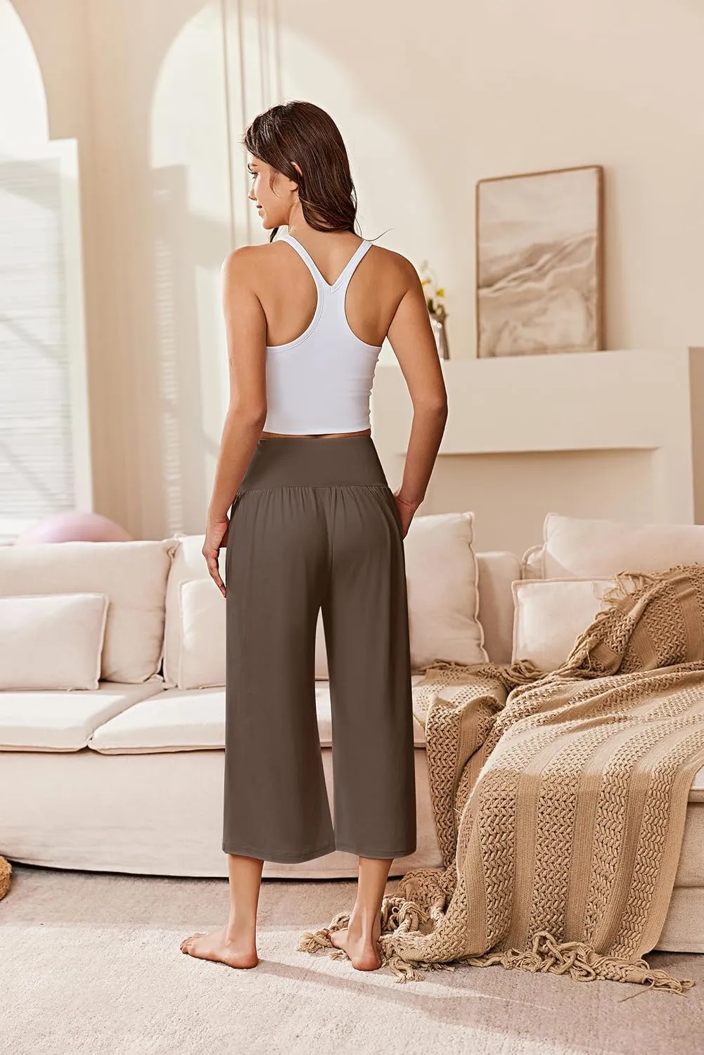 Ekouaer Womens Pajama Pants Wide Leg Capri Yoga Pants Lounge Comfy Sleep Pj Bottoms with Pockets