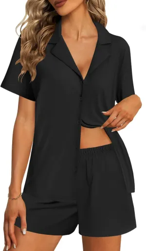 Ekouaer Womens Pajama Sets 2 Piece Cotton Pjs Button Down Sleepwear Short Sleeve Lounge Set with Pockets