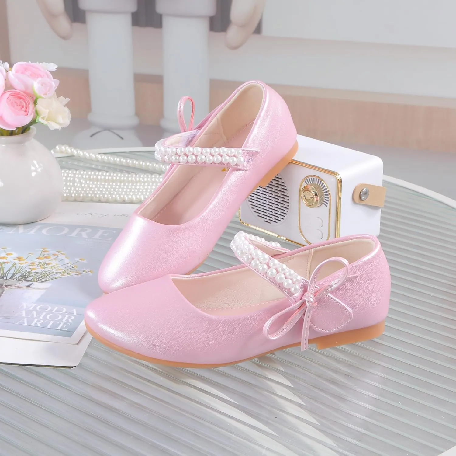 Elegant White Dress Shoes for Girls, Breathable Ballet Flats with Bow Accents - Church, Communion & Formal Occasions