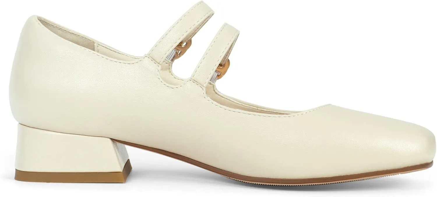 Elerhythm Women's Mary Jane Square Closed Toe Casual with Double Ankle Strap Dressy Flats Chunky Block Low Heel Elegantes Comfortable Soft Cute Shoes