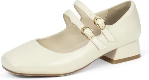 Elerhythm Women's Mary Jane Square Closed Toe Casual with Double Ankle Strap Dressy Flats Chunky Block Low Heel Elegantes Comfortable Soft Cute Shoes