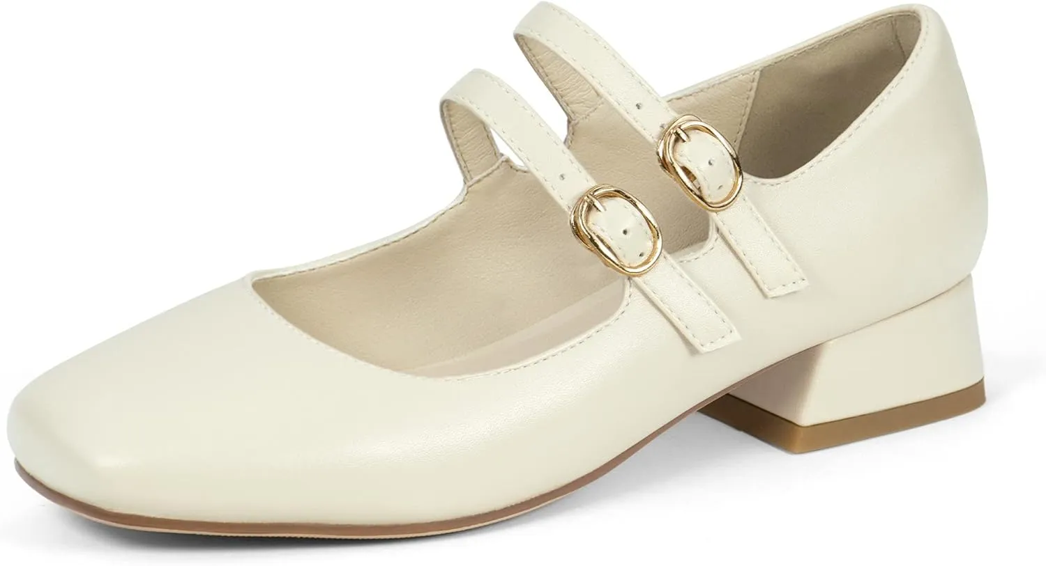 Elerhythm Women's Mary Jane Square Closed Toe Casual with Double Ankle Strap Dressy Flats Chunky Block Low Heel Elegantes Comfortable Soft Cute Shoes
