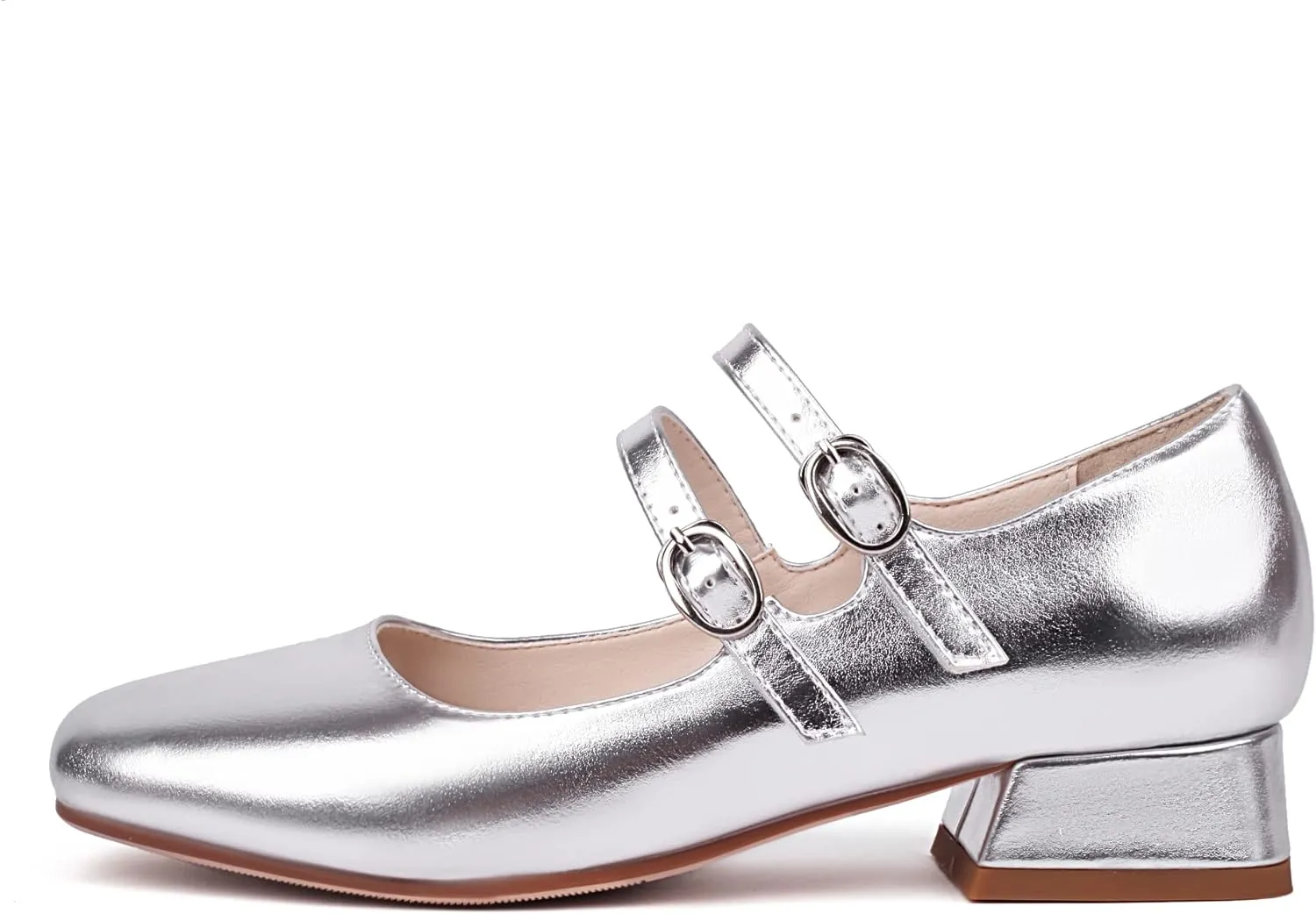 Elerhythm Women's Mary Jane Square Closed Toe Casual with Double Ankle Strap Dressy Flats Chunky Block Low Heel Elegantes Comfortable Soft Cute Shoes