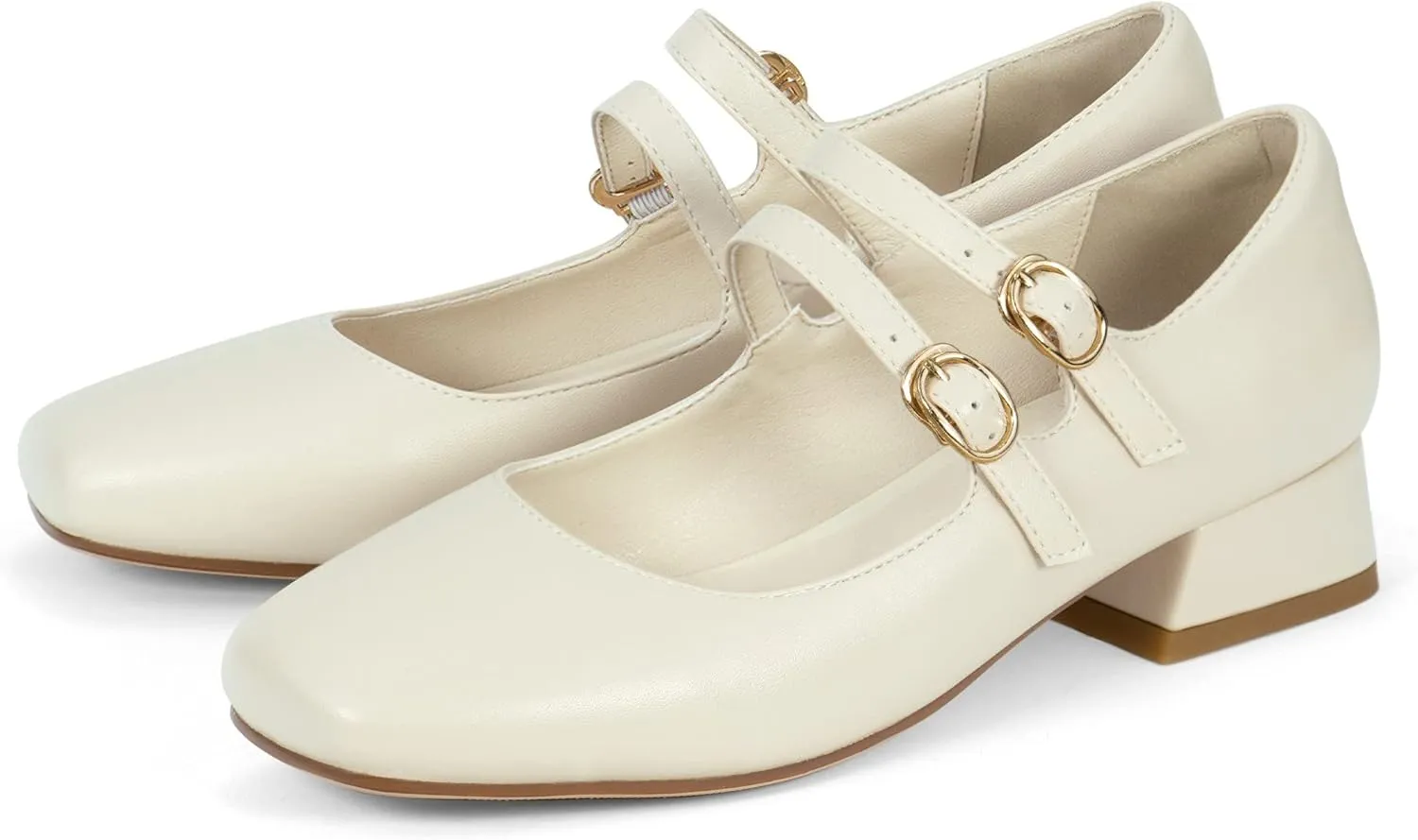 Elerhythm Women's Mary Jane Square Closed Toe Casual with Double Ankle Strap Dressy Flats Chunky Block Low Heel Elegantes Comfortable Soft Cute Shoes