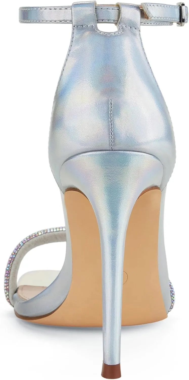 Elisabet Tang Women's Stiletto Heels Square Open Toe Ankle Strap High Heeled Sandals 4 Inch Comfort Sexy Dressy Shoes