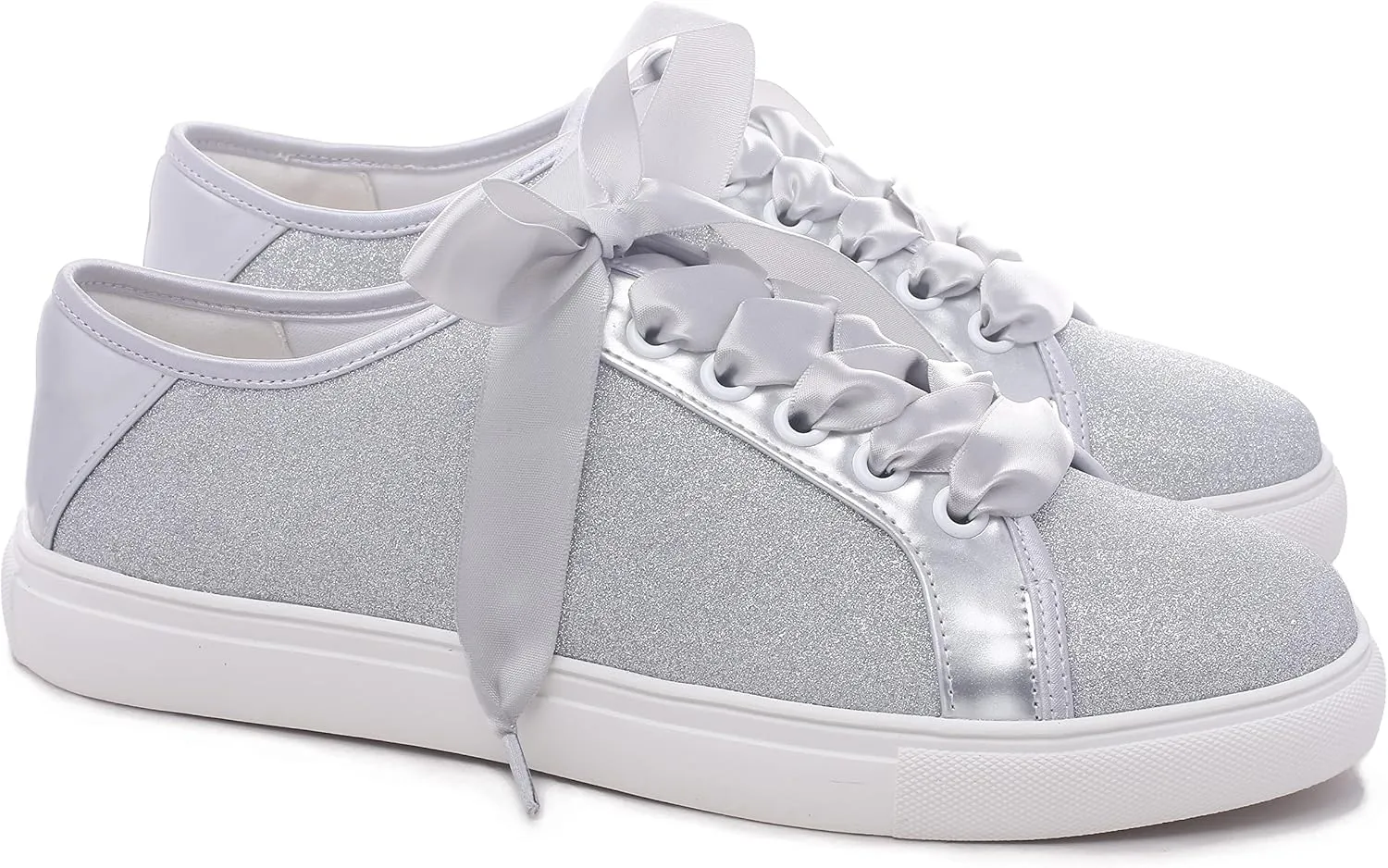 Elivandon Wedding Shoes Bling Bridal Sneakers Flats Bride Tennis Shoes Shiny Sequin Sparkly Sneakers