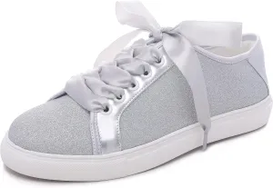 Elivandon Wedding Shoes Bling Bridal Sneakers Flats Bride Tennis Shoes Shiny Sequin Sparkly Sneakers