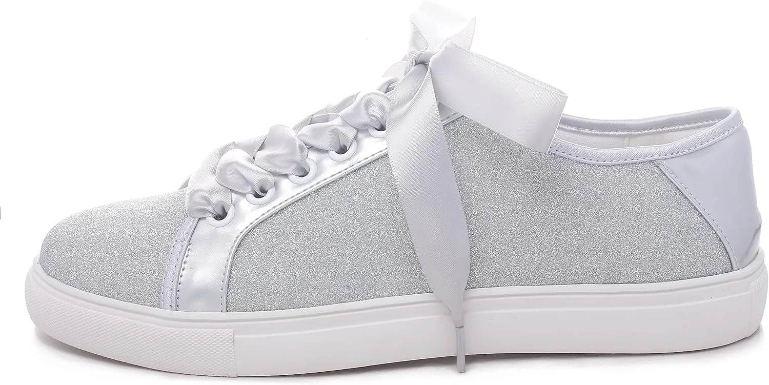 Elivandon Wedding Shoes Bling Bridal Sneakers Flats Bride Tennis Shoes Shiny Sequin Sparkly Sneakers