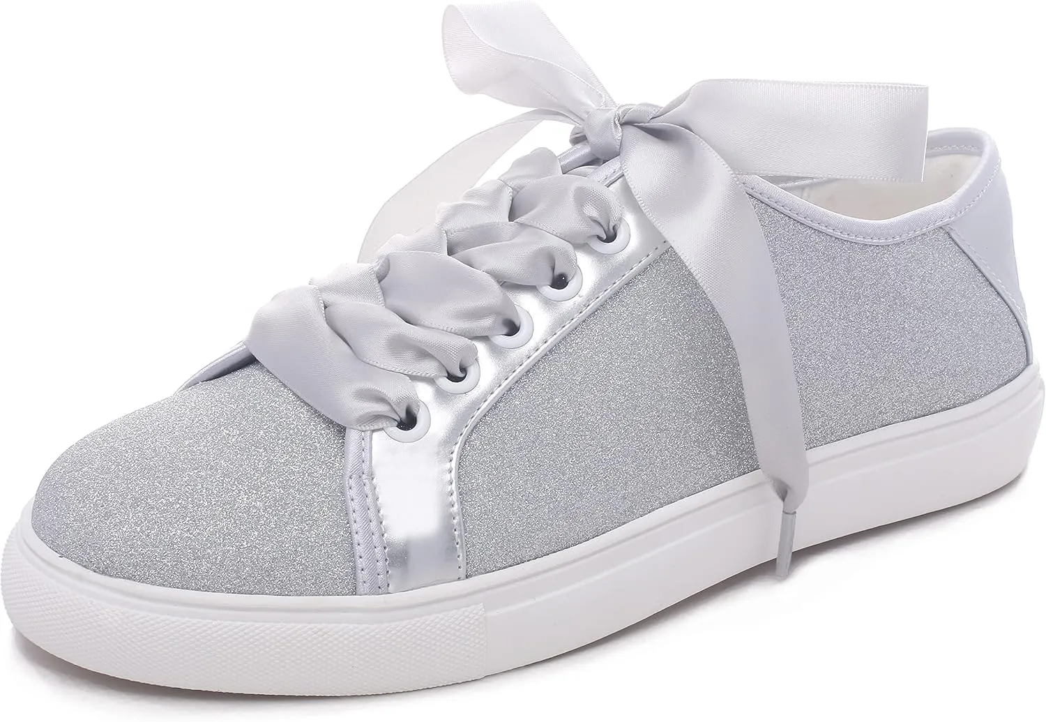 Elivandon Wedding Shoes Bling Bridal Sneakers Flats Bride Tennis Shoes Shiny Sequin Sparkly Sneakers