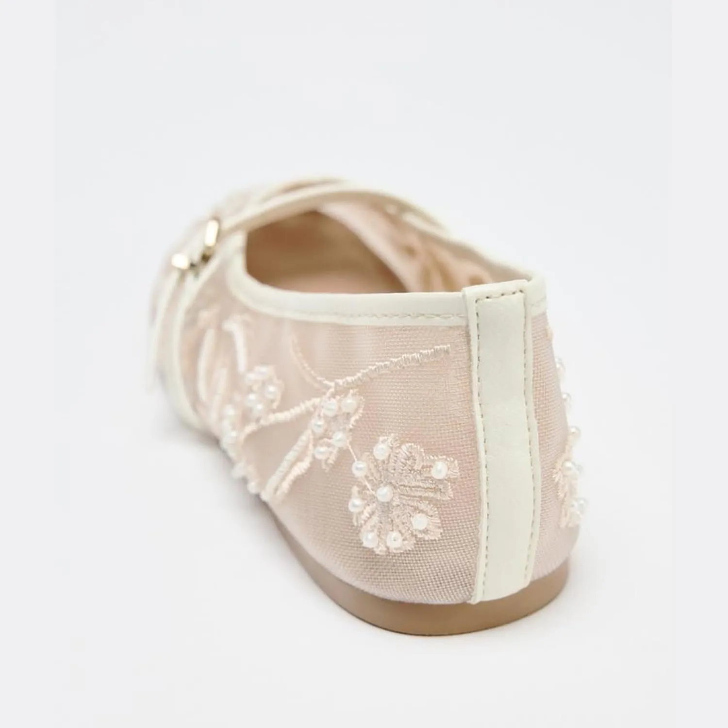 Embroidered Floral Mesh Ballet Flat for Women Round Toe Flats with Buckle Strap Slip On Mary Jane Flats Comfortable Casual Studded Ballerina Shoes