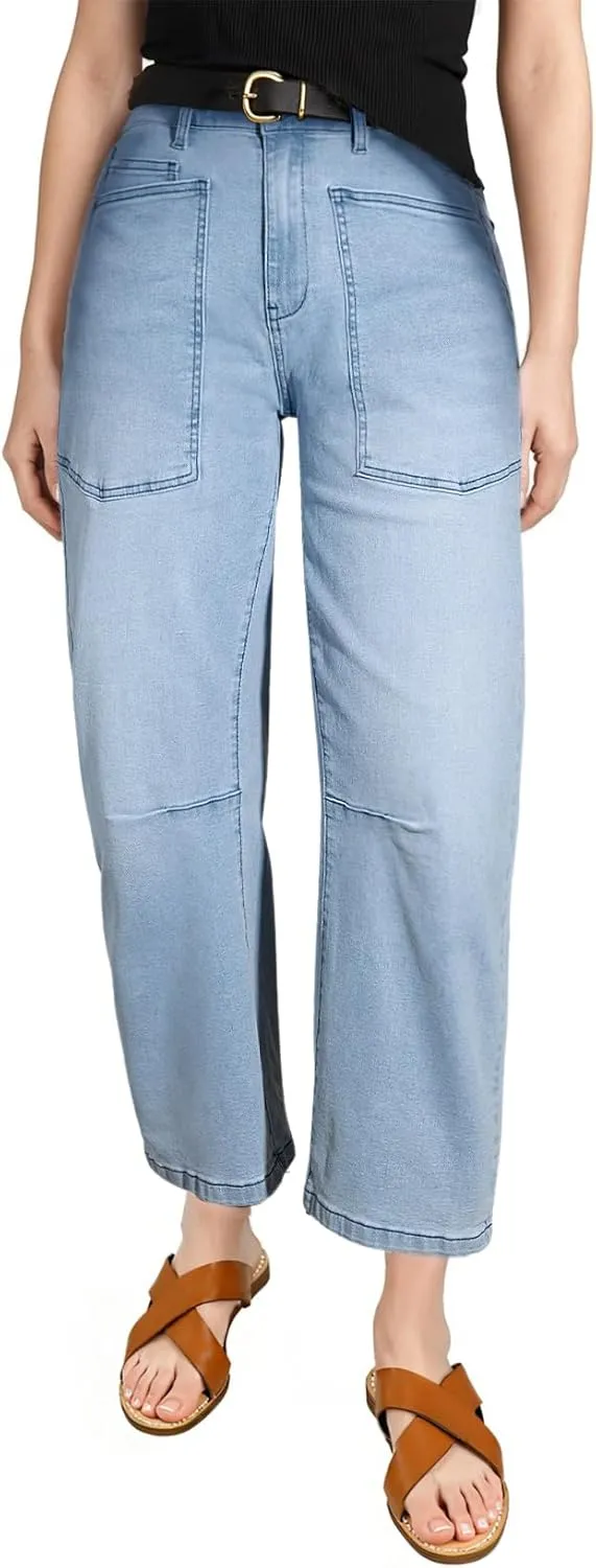 EVALESS Womens Baggy Barrel Jeans High Waisted Wide Leg Boyfriend Denim Ankle Pants