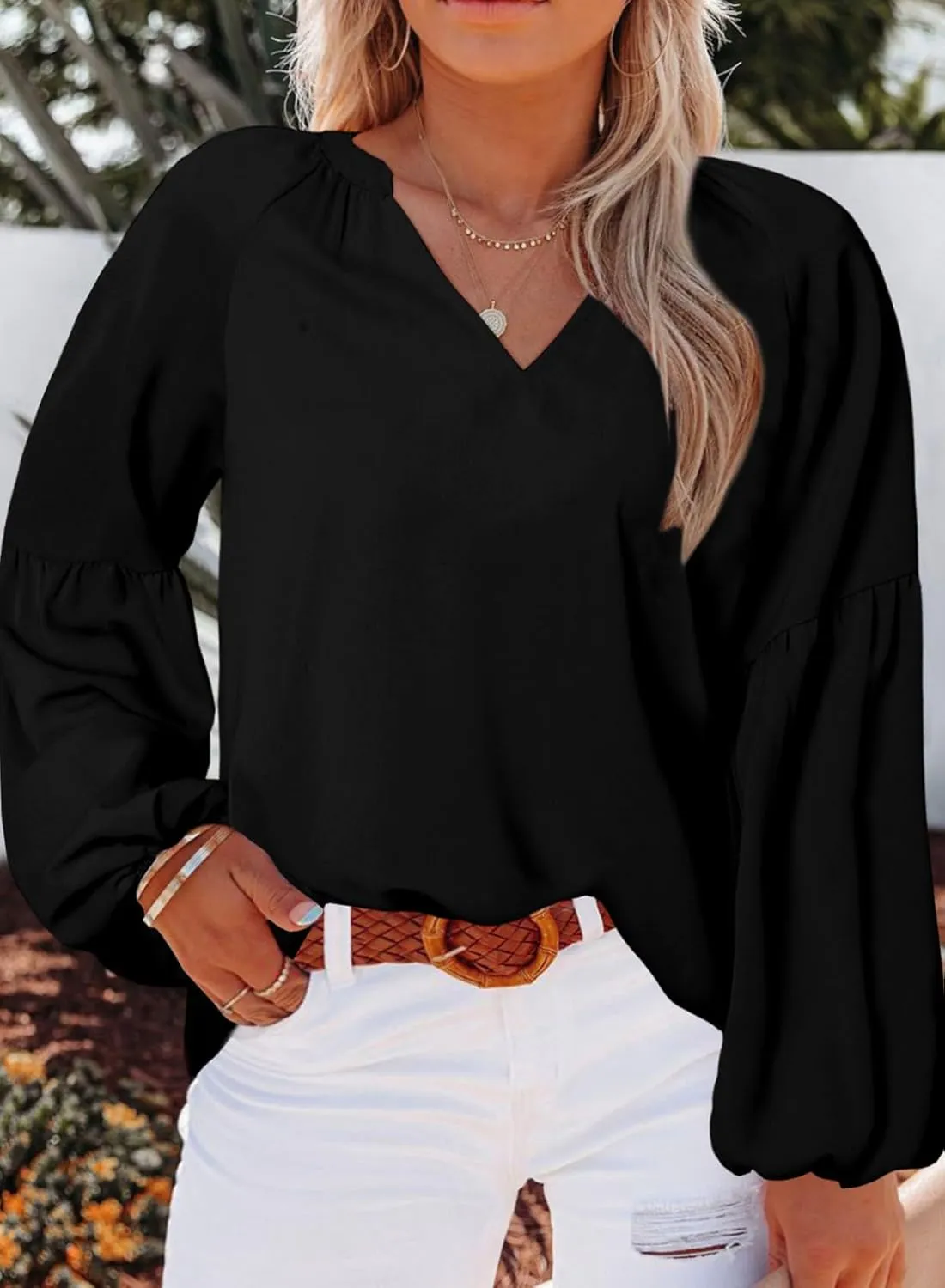 Eytino Women Plus Size Tops Summer V Neck Long Sleeve Button Down Pleated Business Work Blouse Shirts(1X-5X)