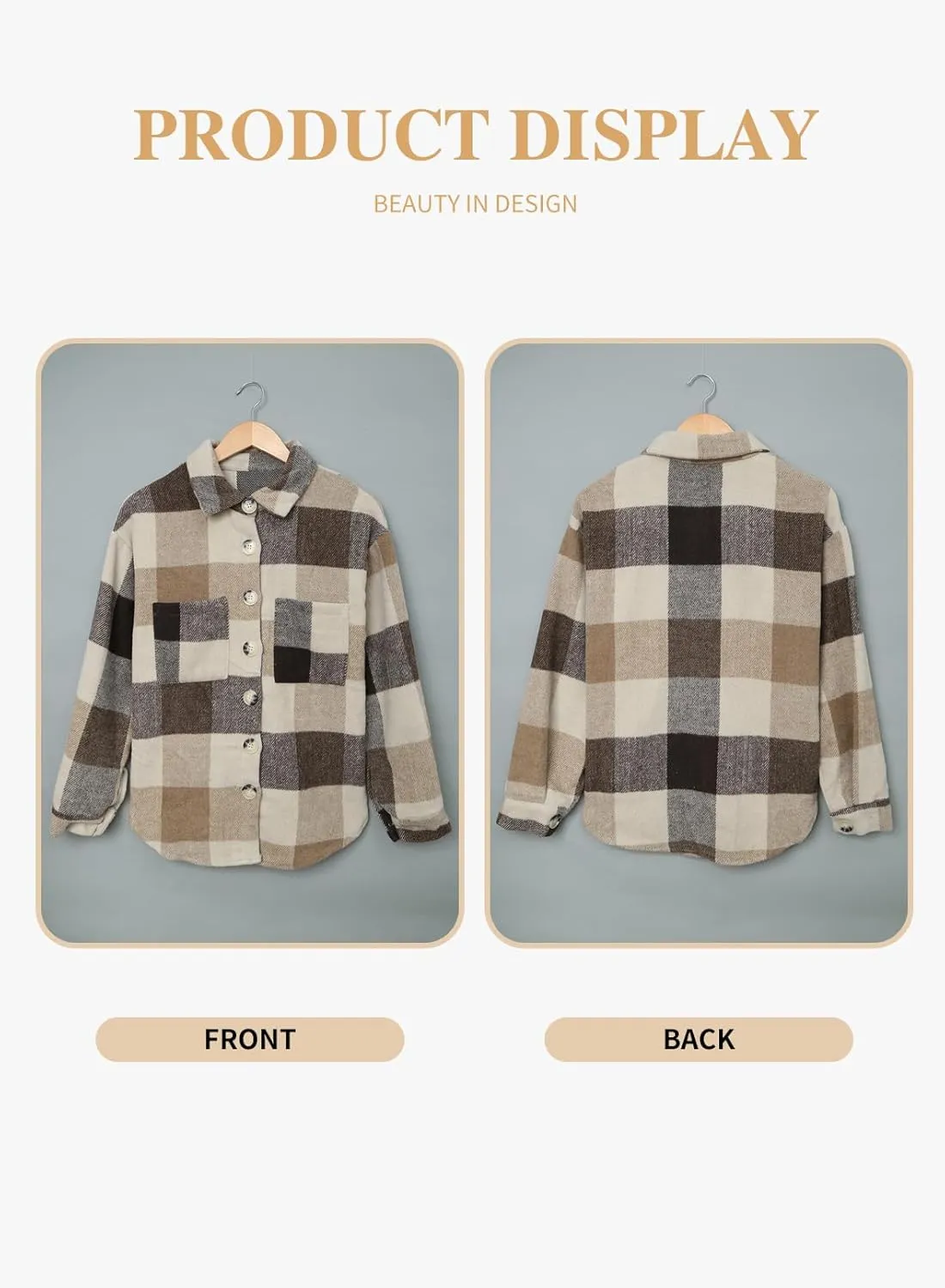 Eytino Womens Plus Size Jacket Casual Long Sleeve Button Up Flannel Plaid Shacket Coats with Pockets(1X-5X)