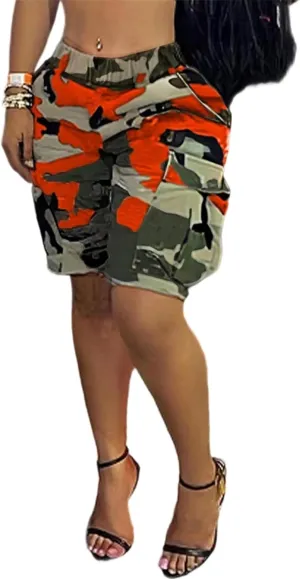 Famnbro Women Camo Shorts Slim Fit Camouflage Cargo Shorts Casual Army Fatigue Shorts with Pockets