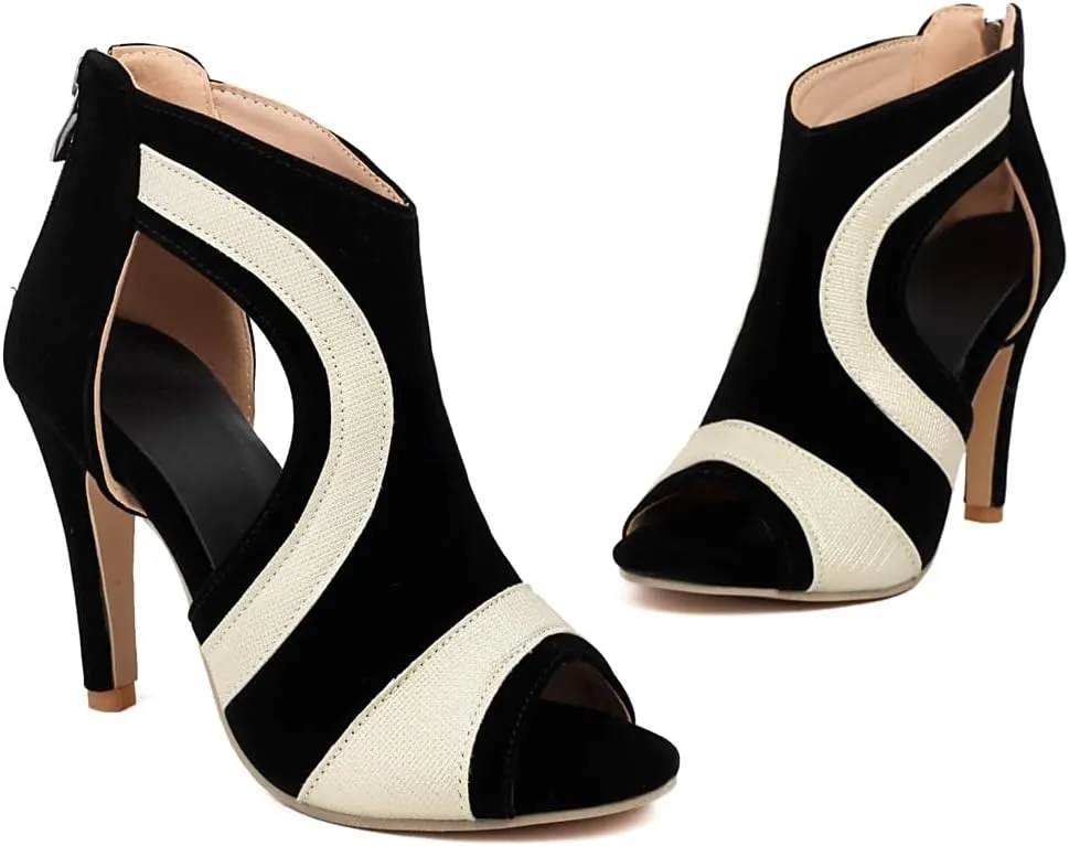 Fashion Peep Toe Stilettos Heeled Sandals For Womens Sexy Two Toned High Heels Pump Dressy Ankle Booties
