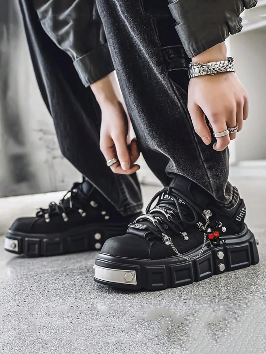 Faux Leather Y2K Punk Studded Platform Sneakers for Men and Women Thick Sole Casual Streetwear Shoes with 2.75 Inch Lift for Night Out Concert Fashion Looks