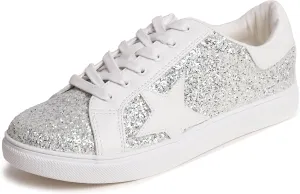 FEVERSOLE Women's Fashion Lace Up Dress Sneakers Sparkly Party Shiny Shoes