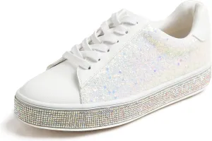 FEVERSOLE Women's Fashion Sparkle Platform Rhinestone Party Holiday Wedding Sneakers