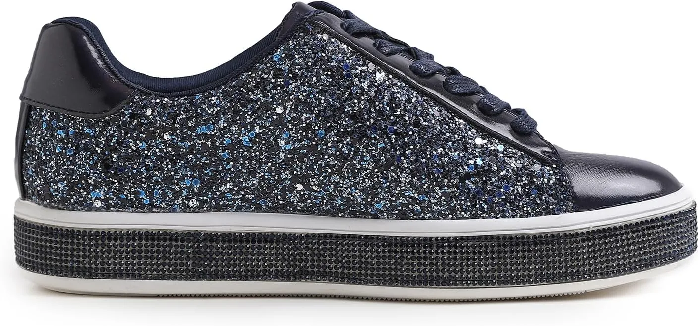FEVERSOLE Women's Fashion Sparkle Platform Rhinestone Party Holiday Wedding Sneakers