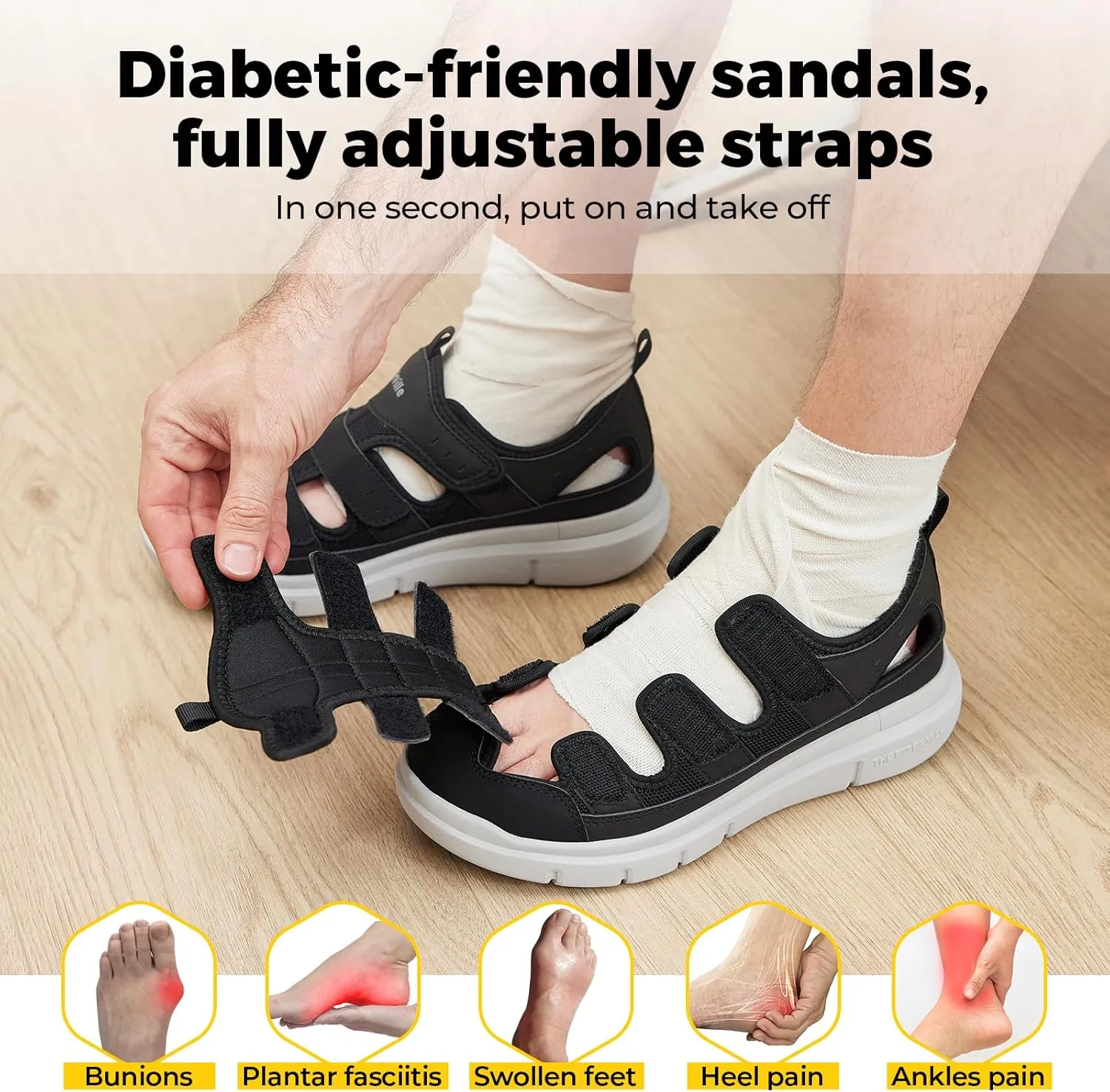FitVille Diabetic Sandals for Men Extra Wide Width with Arch Support Plantar Fasciitis Sandals for Men with Fully Adjustable Straps Comfortable Mens Extra Wide Sandals Lightweight