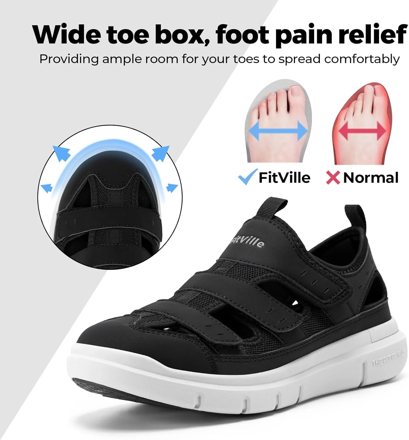 FitVille Diabetic Sandals for Men Extra Wide Width with Arch Support Plantar Fasciitis Sandals for Men with Fully Adjustable Straps Comfortable Mens Extra Wide Sandals Lightweight