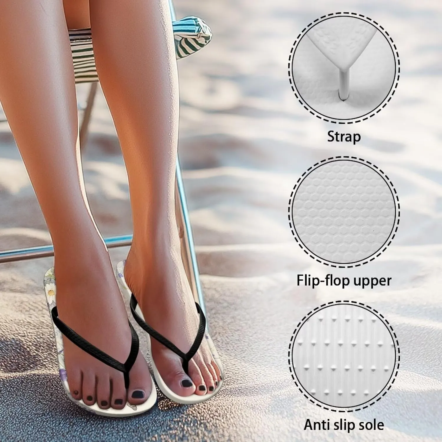 Flip Flops For Women Sandals Non-Slip Bathroom Shower Shoes Fashion Cushion EVA Indoor and Outdoor Sandals Size US 5.5-9.5