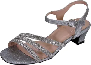 Floral Jenna Women's Wide Width Glittery Rhinestone Upper Straps Heeled Sandals